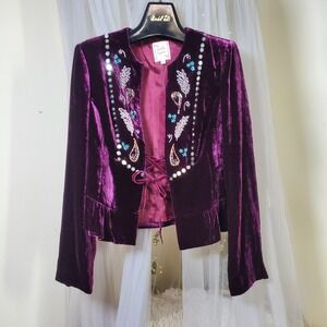 Nanette Lepore Lace Up Top Size 10 Velvet Purple Beaded Whimsigoth Dark Fairy